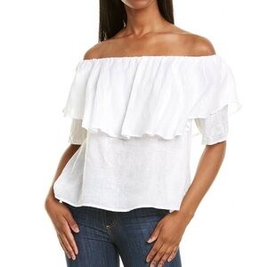 WAYF Short Sleeve Off Shoulder Ruffle Off White Top L